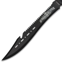 Black Legion Jungle Hunter Machete With Nylon Sheath And Lanyard - Sawback Blade Spine, Nonreflective Black Coating - 25" Length