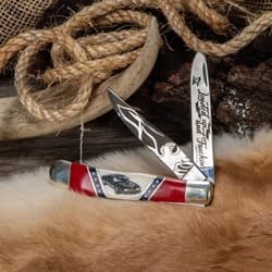 Knife with engraved blades and car design on handle
