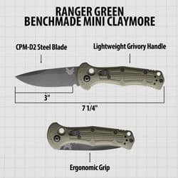 Diagram of Ranger Green Benchmade Mini Claymore knife