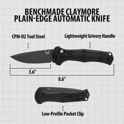 Diagram of Benchmade Claymore knife with specifications