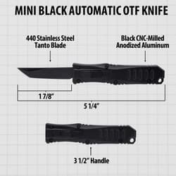 Diagram of mini black automatic OTF knife