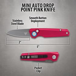 Diagram of mini auto drop point pink knife