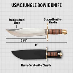 Diagram of USMC Jungle Bowie Knife with dimensions