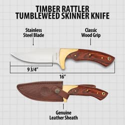 Diagram of Timber Rattler knife with dimensions and features