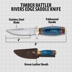 Diagram of knife with dimensions and sheath
