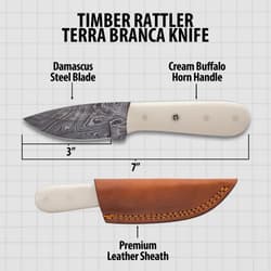 Diagram of knife with dimensions and features labeled