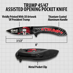 Diagram of Trump-themed pocket knife with measurements
