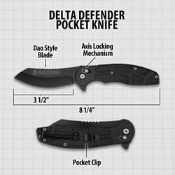 Diagram of Delta Defender pocket knife with measurements
