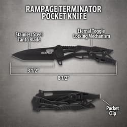 Diagram of Rampage Terminator pocket knife with labels