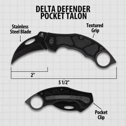 Delta Defender Pocket Talon knife with measurements and features