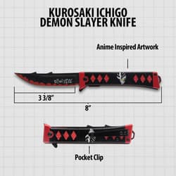 Anime-inspired knife with red and black design, 8 inches long