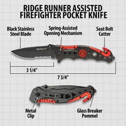 Diagram of Ridge Runner firefighter pocket knife features