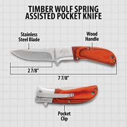 Diagram of Timber Wolf pocket knife with dimensions and features