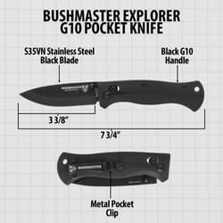 Diagram of Bushmaster Explorer G10 pocket knife with dimensions
