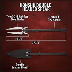 Diagram of Honshu double-headed spear with dimensions and features