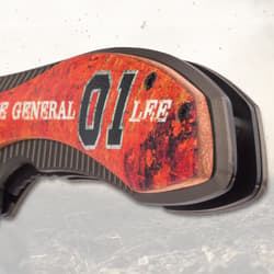 Close-up of knife handle with 'The General 01 Lee' text