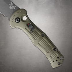 Close-up of a textured olive green knife handle