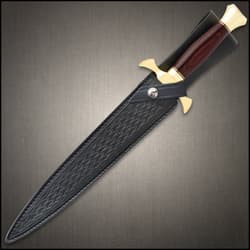 Dagger sheathed in a black leather case