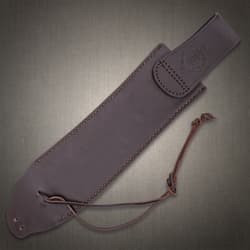 Brown leather sheath with stitching and strap