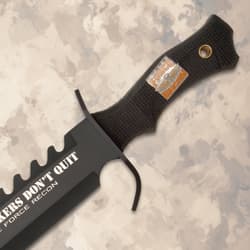 Close-up of knife handle with textured grip
