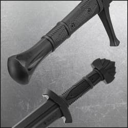 Close up image of the handle and pommel on the Training Swords included in the Viking Conquest Kit.