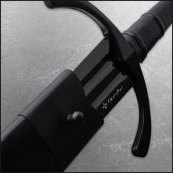 The 40” overall single-hand sword slides smoothly into a premium black leather scabbard with metal accents