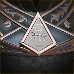 The Rivendell Elf Helm and display stand have Elven vine designs and “Rivendell Elf Helm” emblem with serial number.