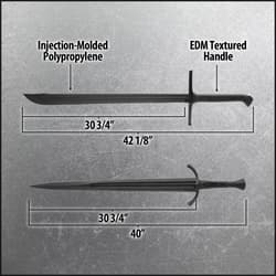 Details and features of the Honshu Single Hand Broadsword and Messer Training Sword included in the Medieval Knights Package.