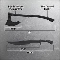 Details and features of the Training Spartan Sword and Training Batlle Axe included in the Tactical Arsenal Bundle.