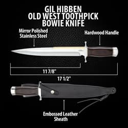 The knife, measuring 17 1/2” overall, has a stainless steel blade with oversized stainless guard and pommel.