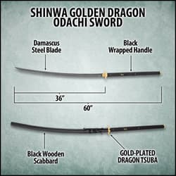 The hand-lacquered, black wooden scabbard protects the blade while adding classic style to this 60” overall katana