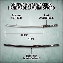 Shinwa katana handle shown wrapped with black nylon cord.