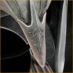 Zoomed view of the detailing on the nose guard of the Rivendell Elf Helm.