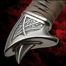 A detailed view of the etched runes on the blade