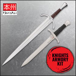 Two Honshu swords on a textured background with 'Knights Armory Kit' text