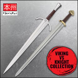 Two swords from the Viking vs Knight collection on a textured background