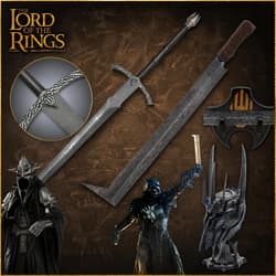 Collage of swords, armor, and characters from The Lord of the Rings