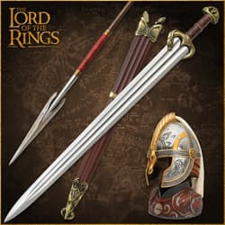 Sword, spear, and helmet on a map background