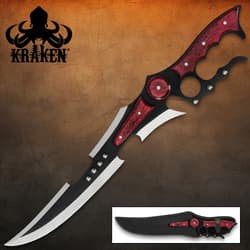 Curved fantasy sword with red and black handle