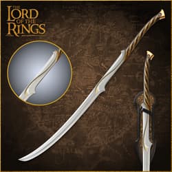 Curved sword with ornate handle on a map background