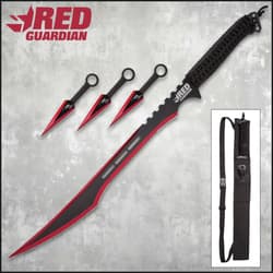 Red Guardian sword and kunai set with sheath