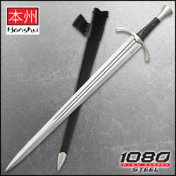 Sword with black scabbard on textured background