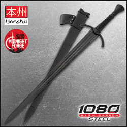 Black broadsword with sheath on textured background