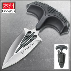 Honshu Small Covert Defense Push Dagger And Sheath - 7Cr13 Stainless Steel Blade, Molded TPR Handle - Length 4 3/4&rdquo;