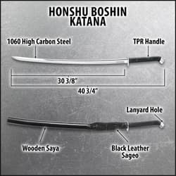 Diagram of Honshu Boshin Katana with specifications