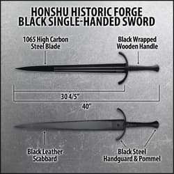Diagram of Honshu black single-handed sword with specs