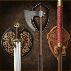 Rohan weapons and shields displayed on a map background