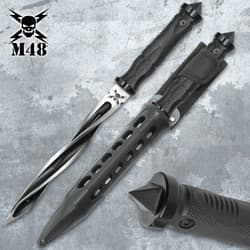 M48 Cyclone knife with sheath on a textured surface