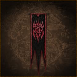 Red and black banner with intricate design