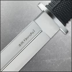 The 13 1/4” knife has a 7 5/8” full-tang 440A stainless steel blade with deep blood groove.